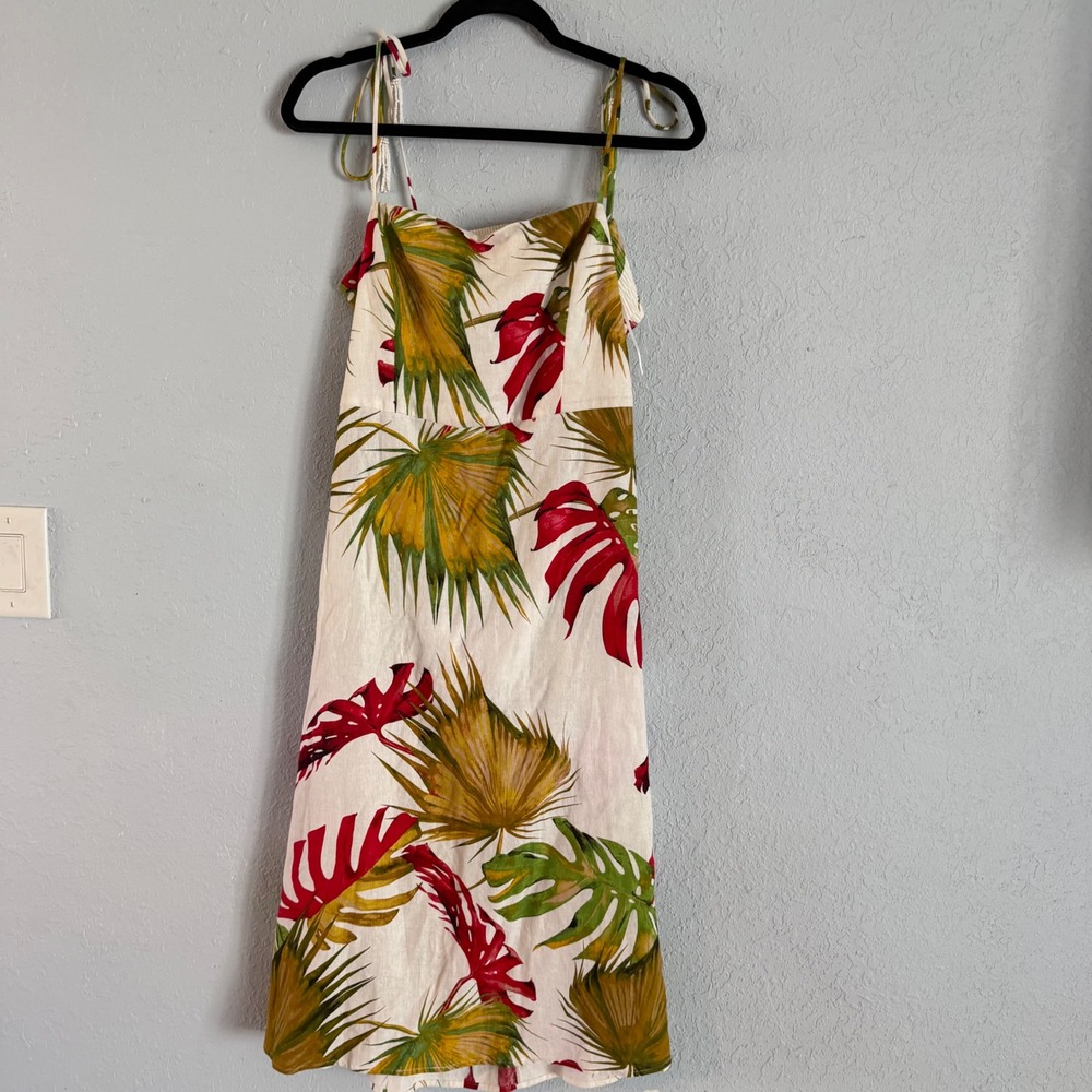 House of Harlow 1960 Tropical Palm Leaf Print Cutout Back Midi Dress Womens M
